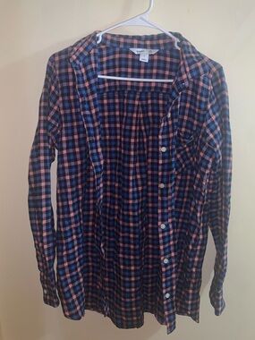 Old Navy Navy and Pink Plaid Button-Down Shirt